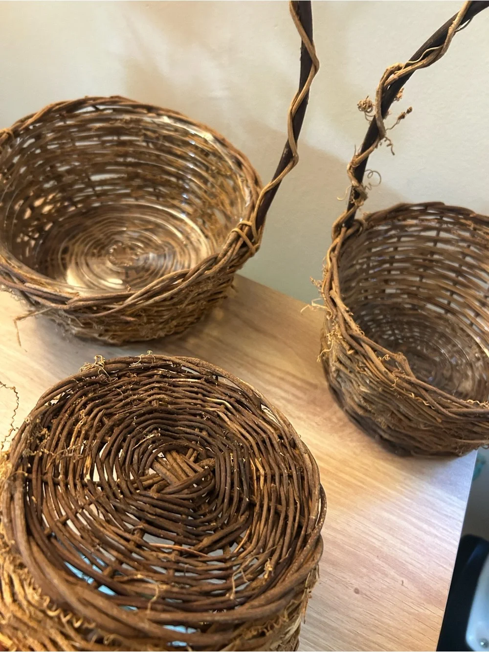 Rustic Wicker Vine Baskets with Handle - Brown - 3 included
